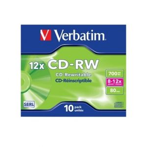 Verbatim CD-RW, презаписваем, 700 MB, 12x, с покритие против надраскване, в кутия