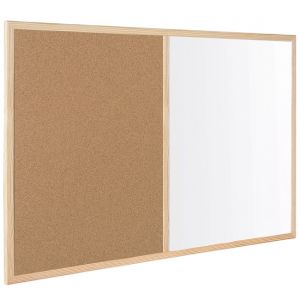 Комбинирана дъска, бяла и коркова, с дървена рамка, 60x90 см